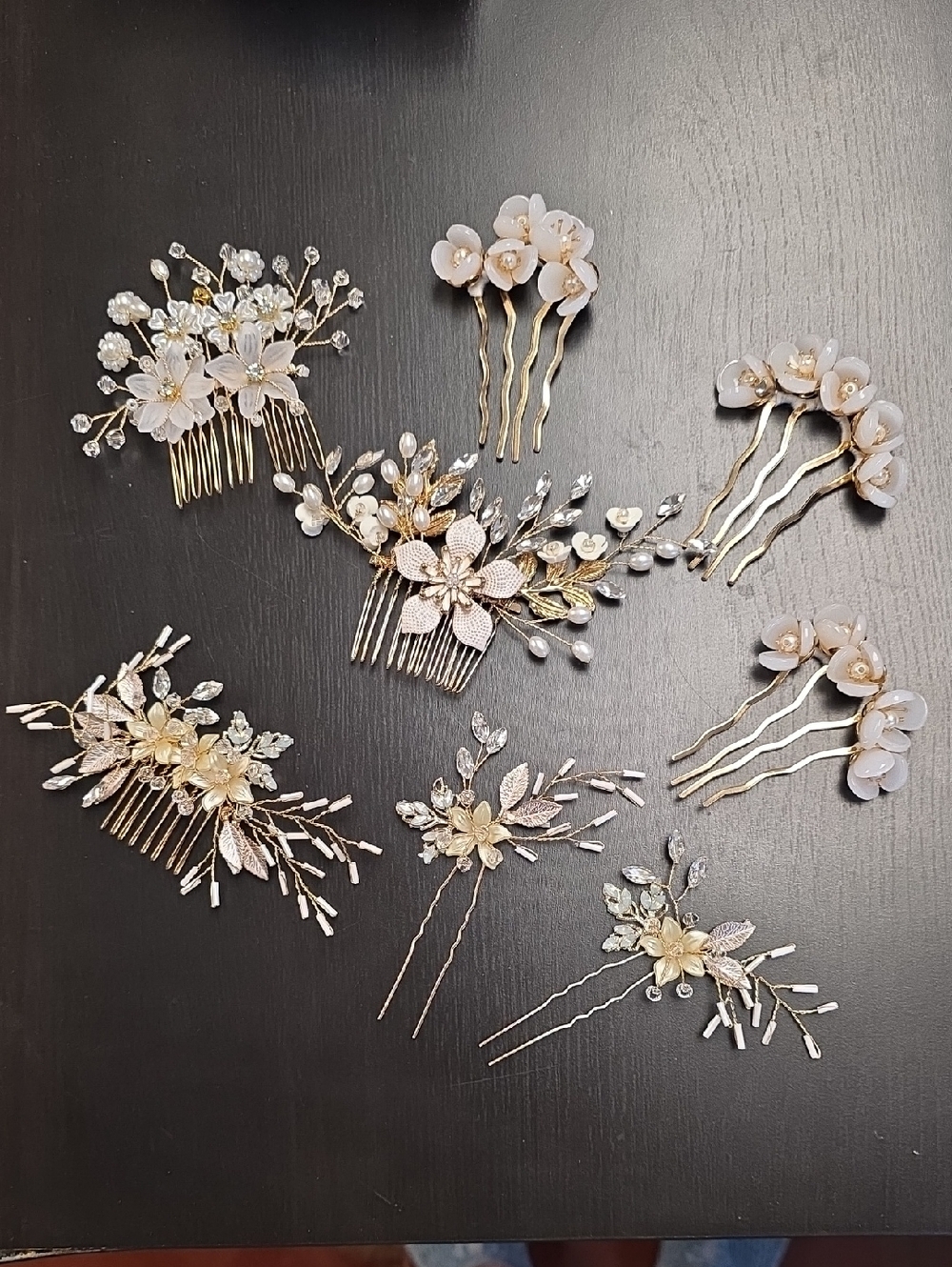 Gold and Ivory Floral Bridal Hair Comb & Pin Set